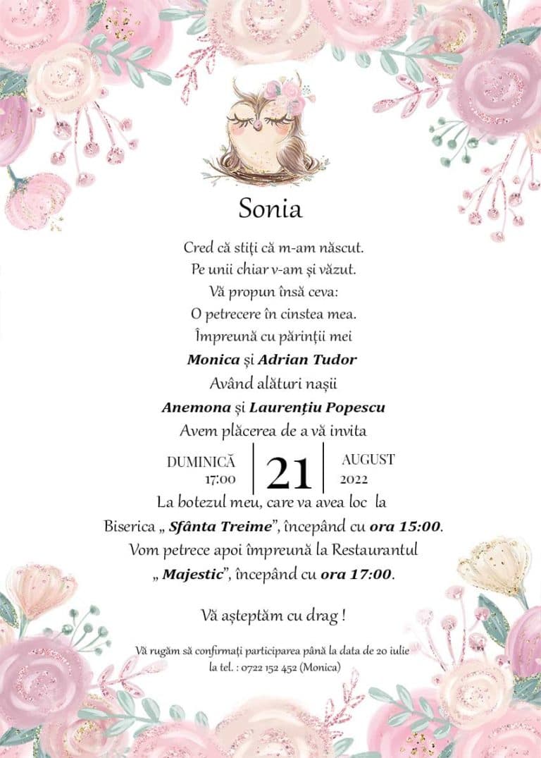 Little owl - Invitație Digitală botez