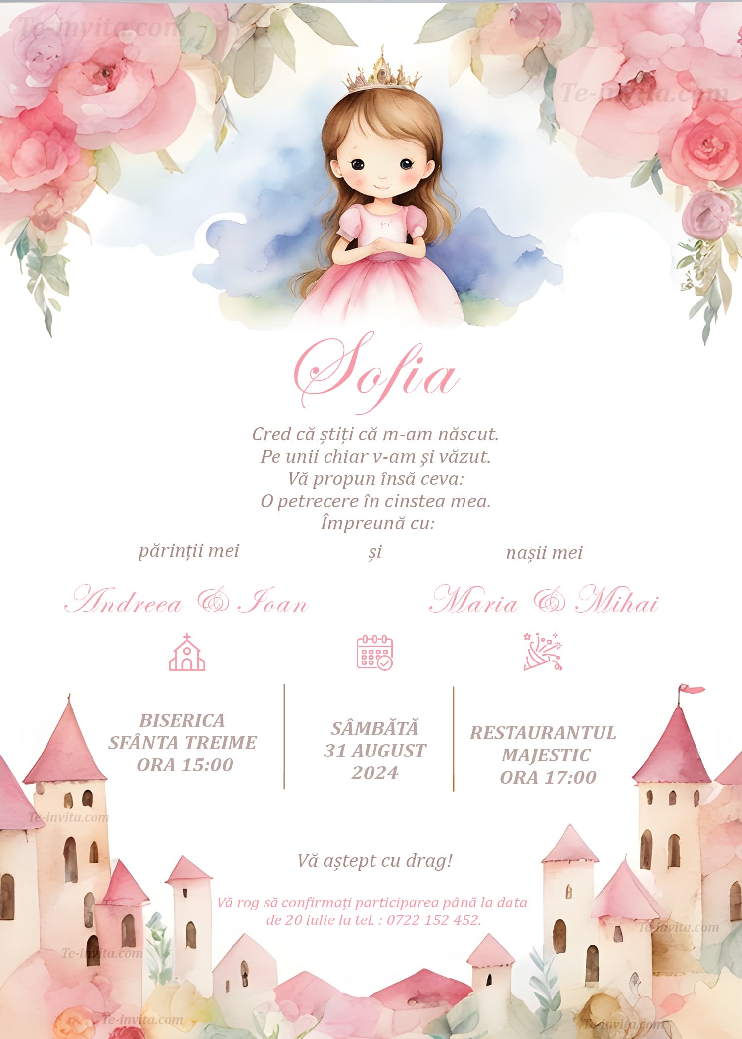 Little Princess - Invitație Digitală botez