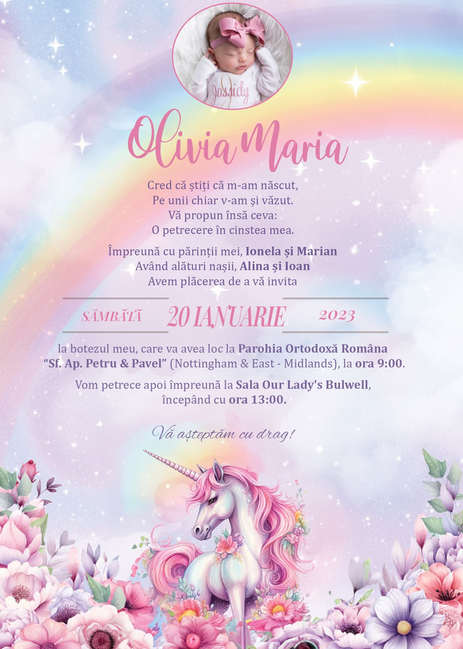 Magic Unicorn - Invitație Digitală botez