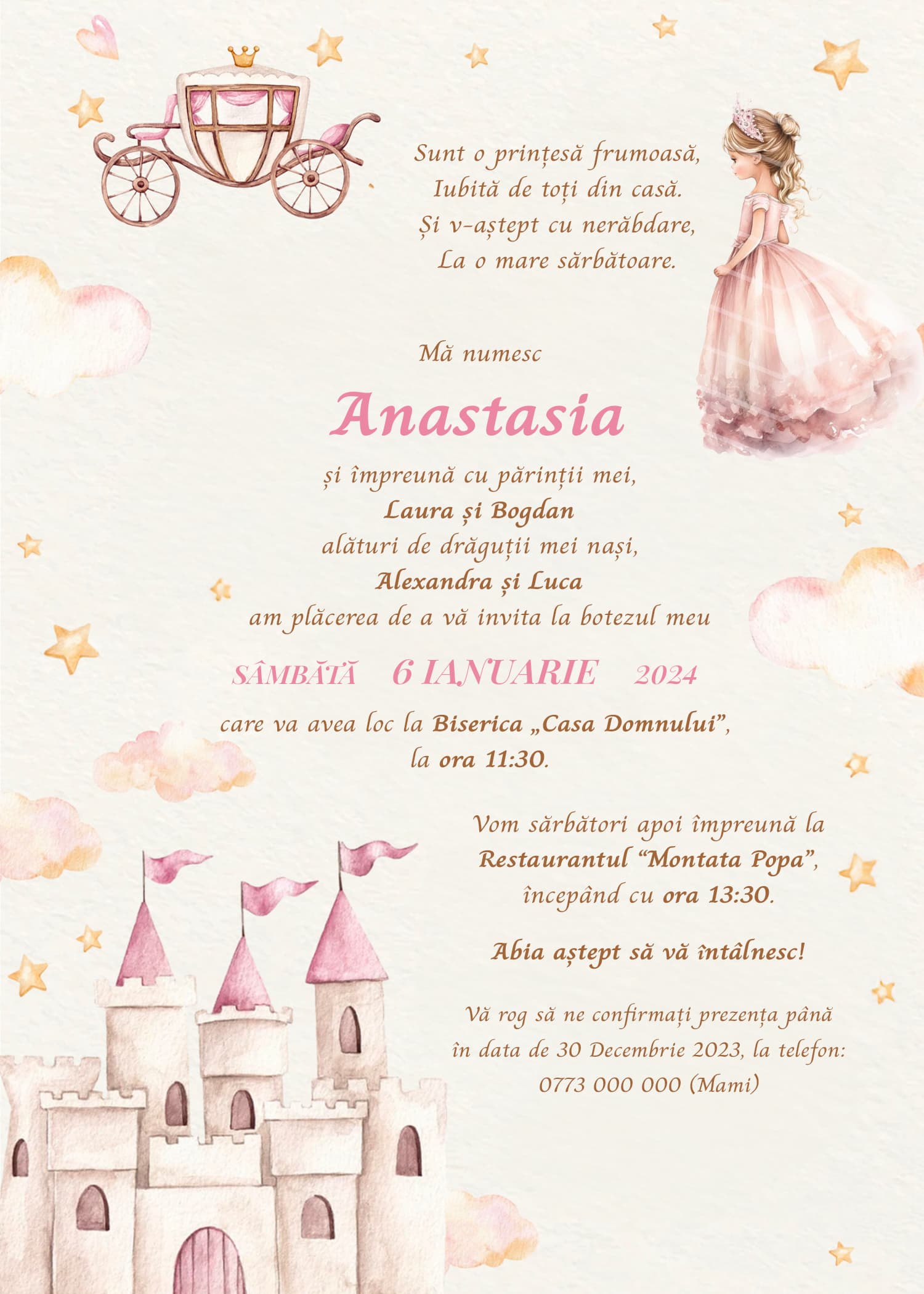 Princess Crown 2 - Invitație Digitală botez