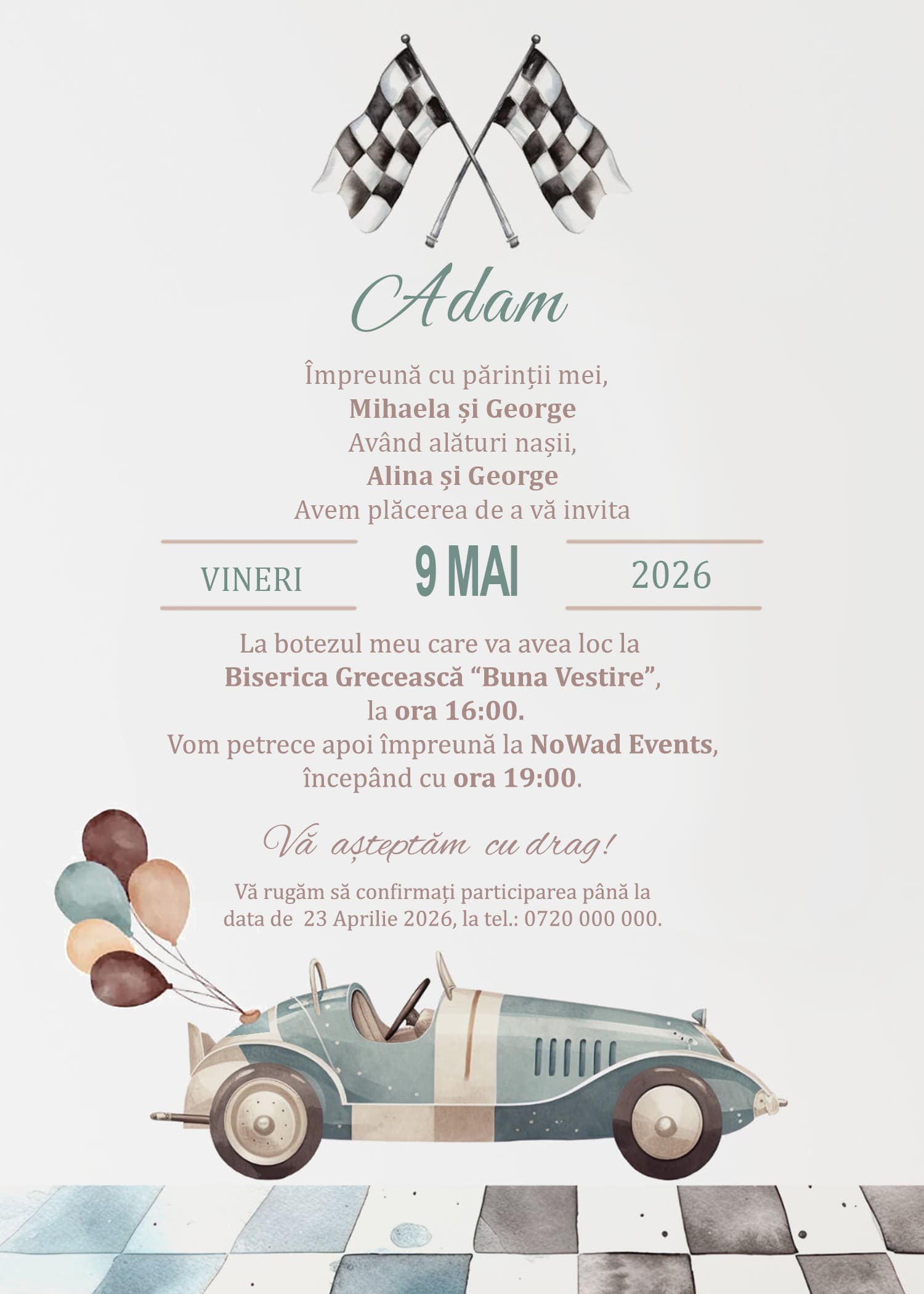 Racing 1 - Invitație Digitală botez