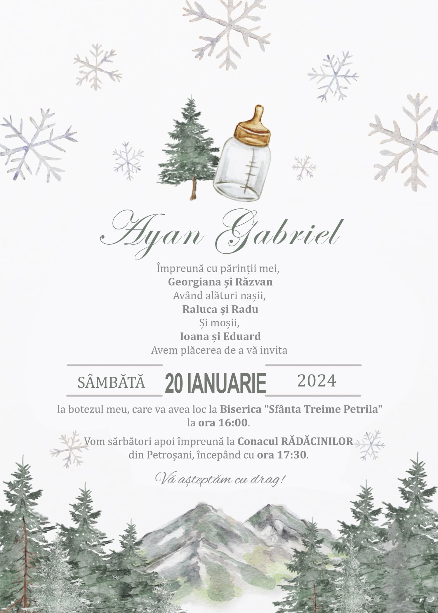 Soft Winter - Invitație Digitală botez