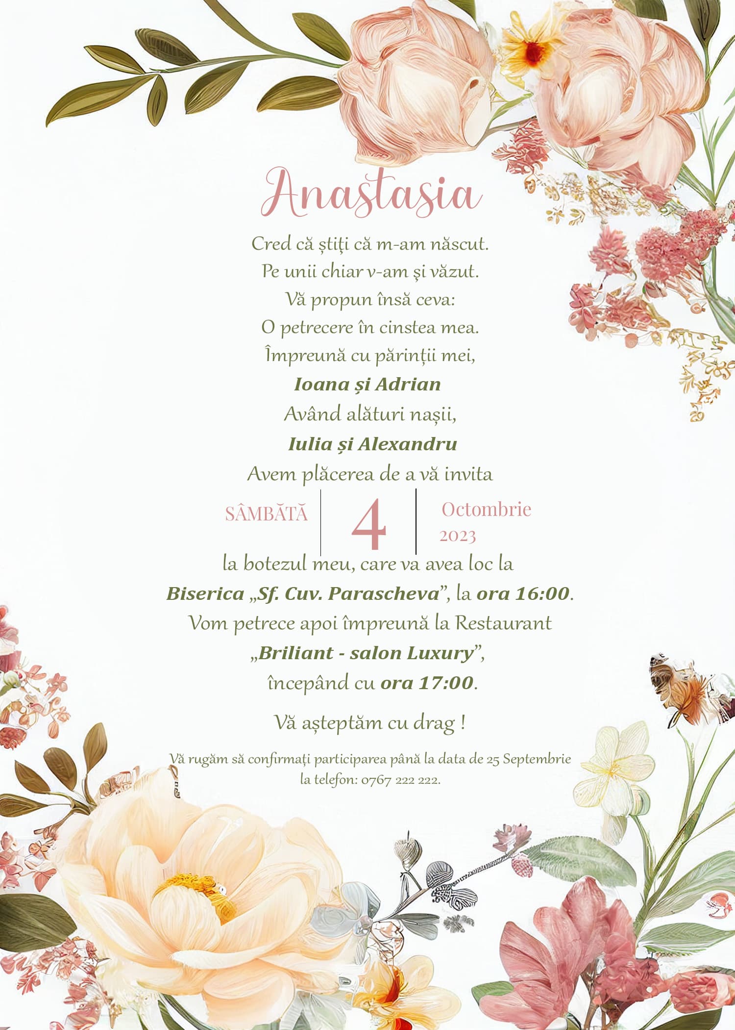 Spring Beauty - Invitație Digitală botez