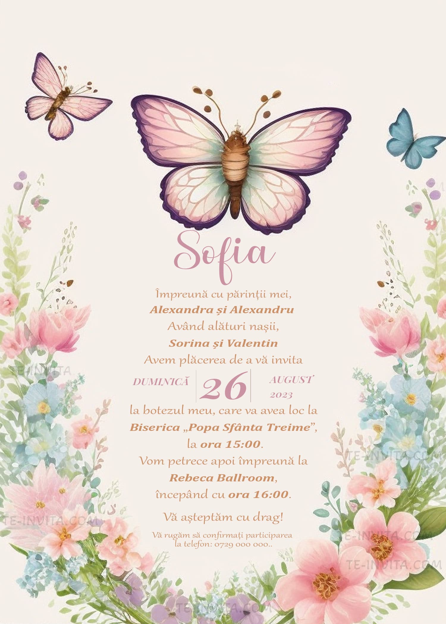 Spring Joyy - Invitație Digitală botez