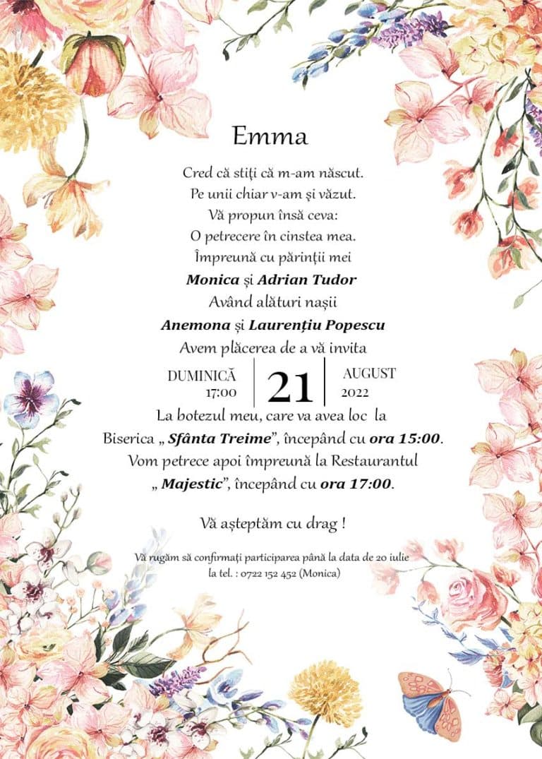 Spring - Invitație Digitală botez