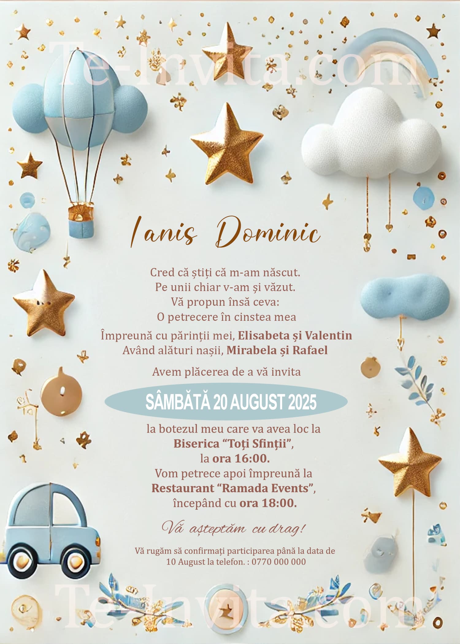 Starry Dreams 1 - Invitație Digitală botez