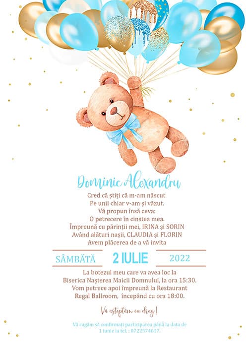 Sweet Teddy Mic - Invitație Digitală botez