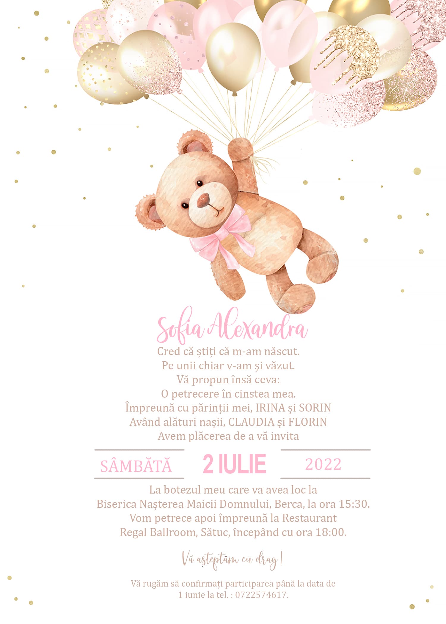Sweetie - Invitație Digitală botez