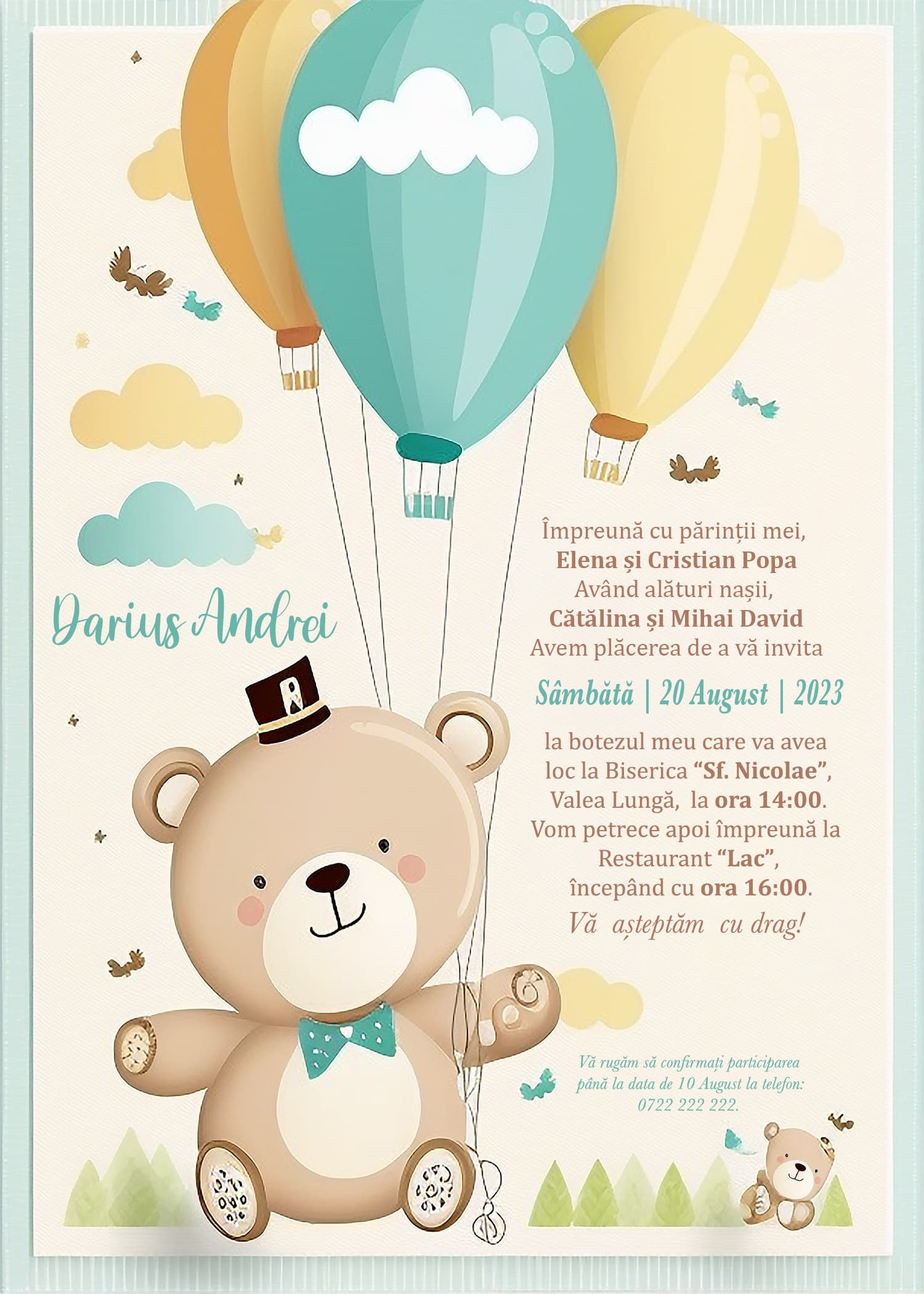 Teddy Hugh - Invitație Digitală botez