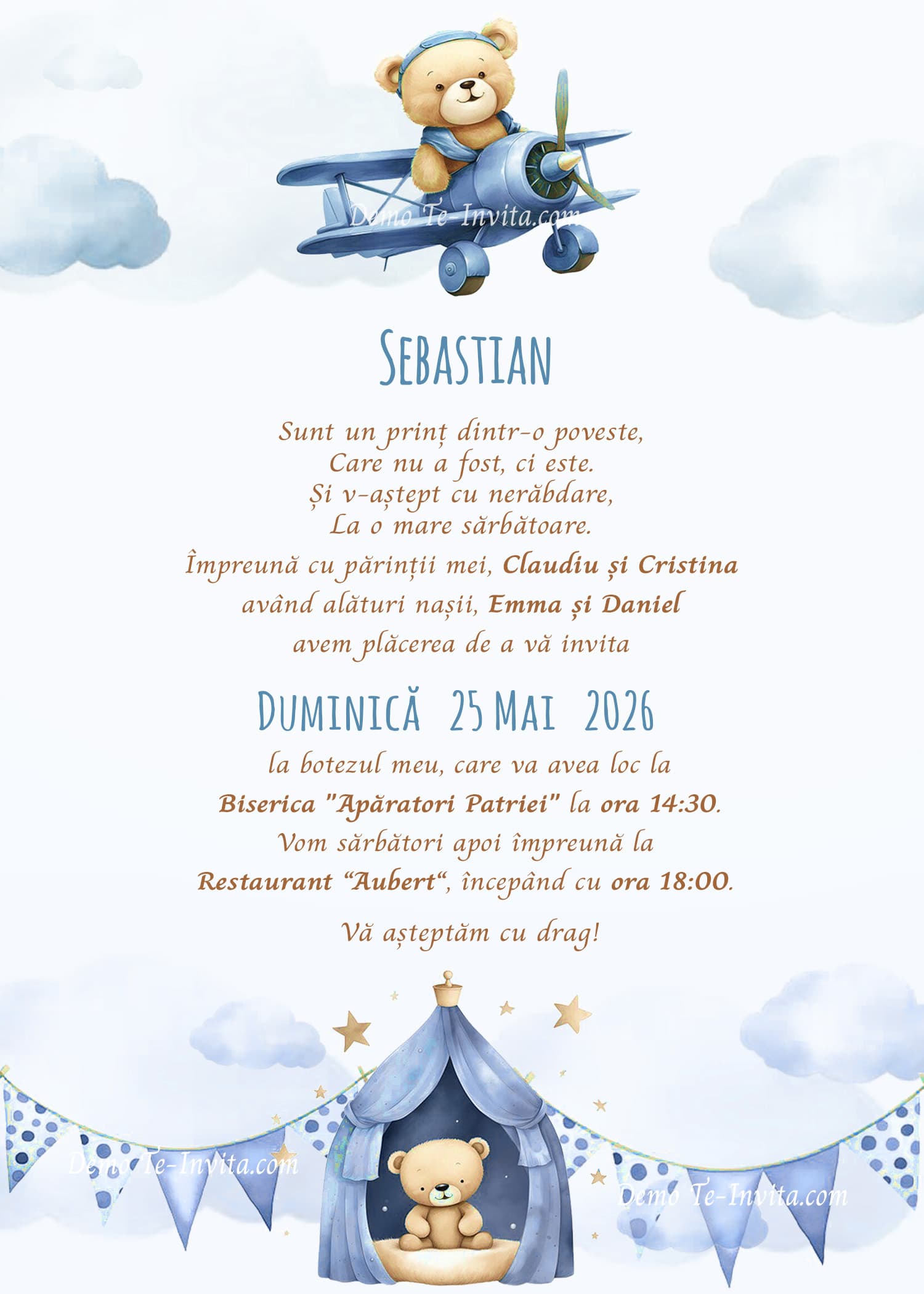 Teddys Joy 1 - Invitație Digitală botez