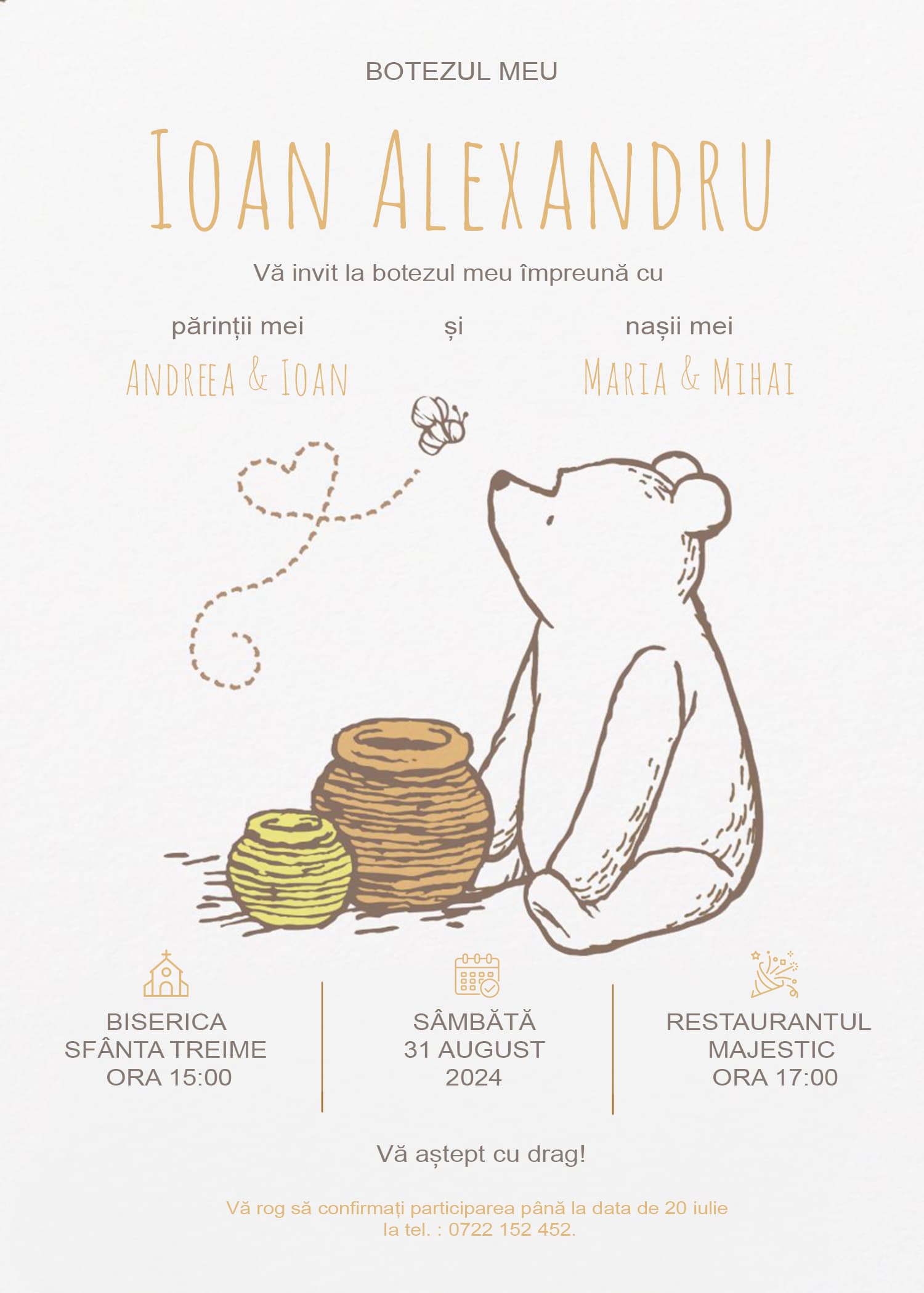 Winnie The Pooh - Invitație Digitală botez