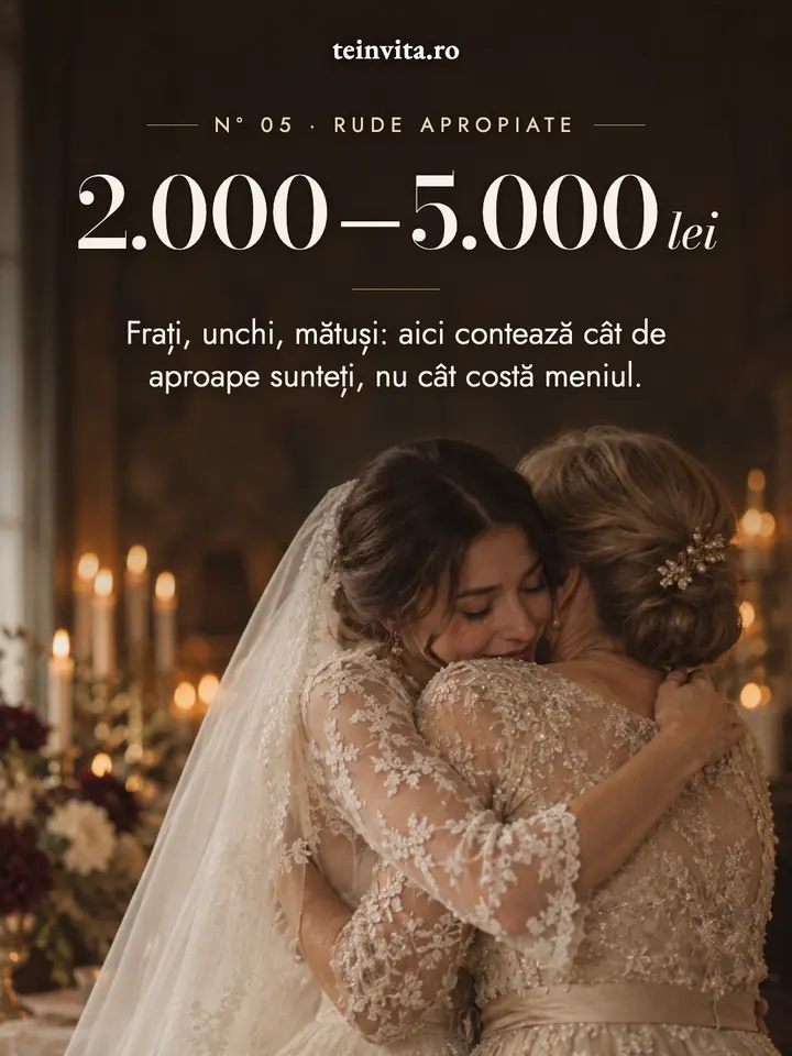 Rudele apropiate (frați, unchi, mătuși) dau 2.000–5.000 lei de cuplu, după cât de apropiați sunteți