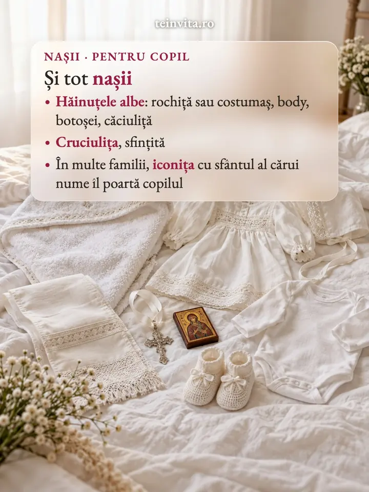 Ce cumpără nașii pentru copil: trusoul și, în unele familii, o icoană mică și un cadou