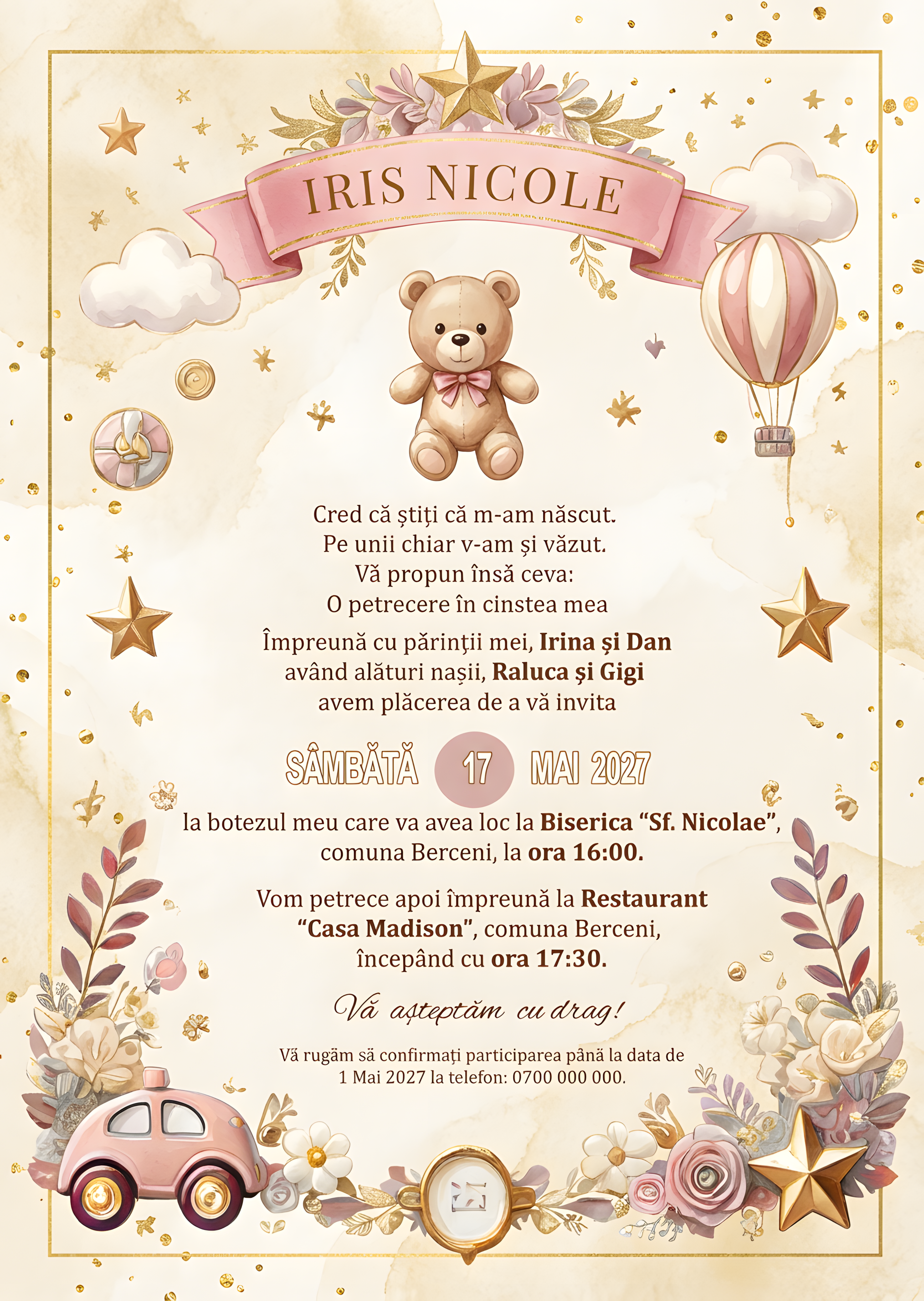 Invitație digitală Bebe Jucarii Vintage botez
