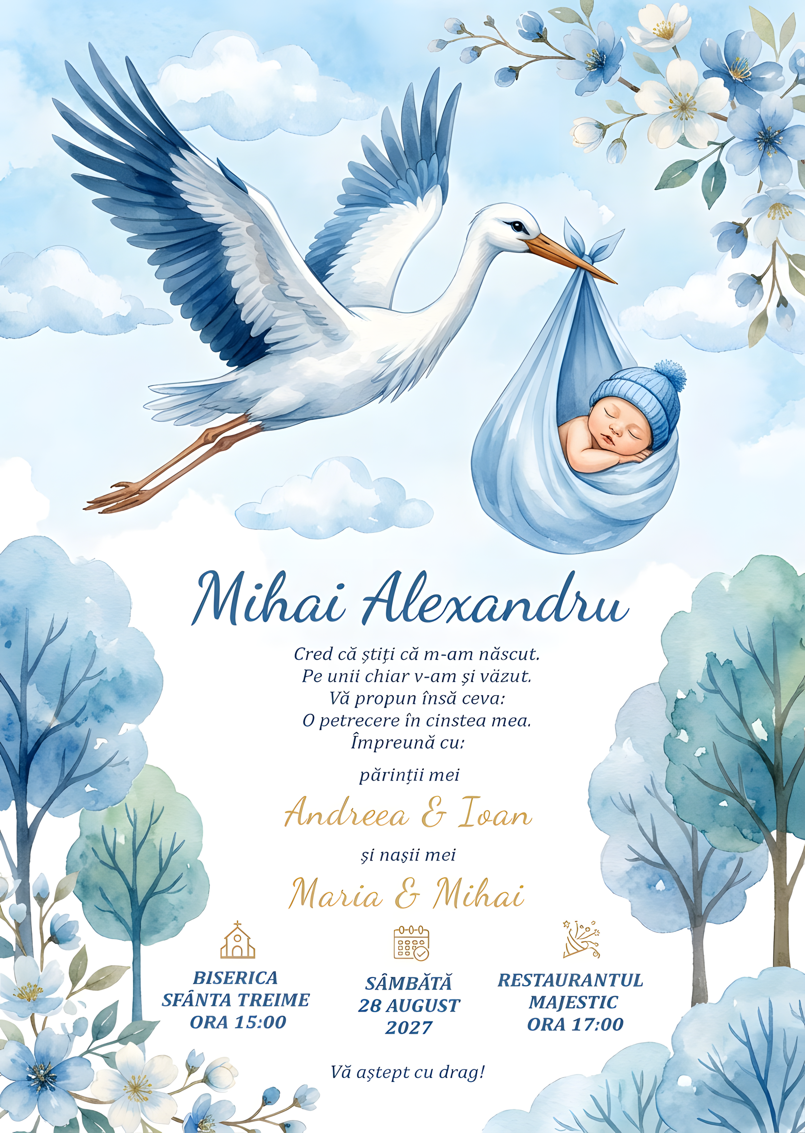 Invitație digitală Bebe Nasuc Balon botez
