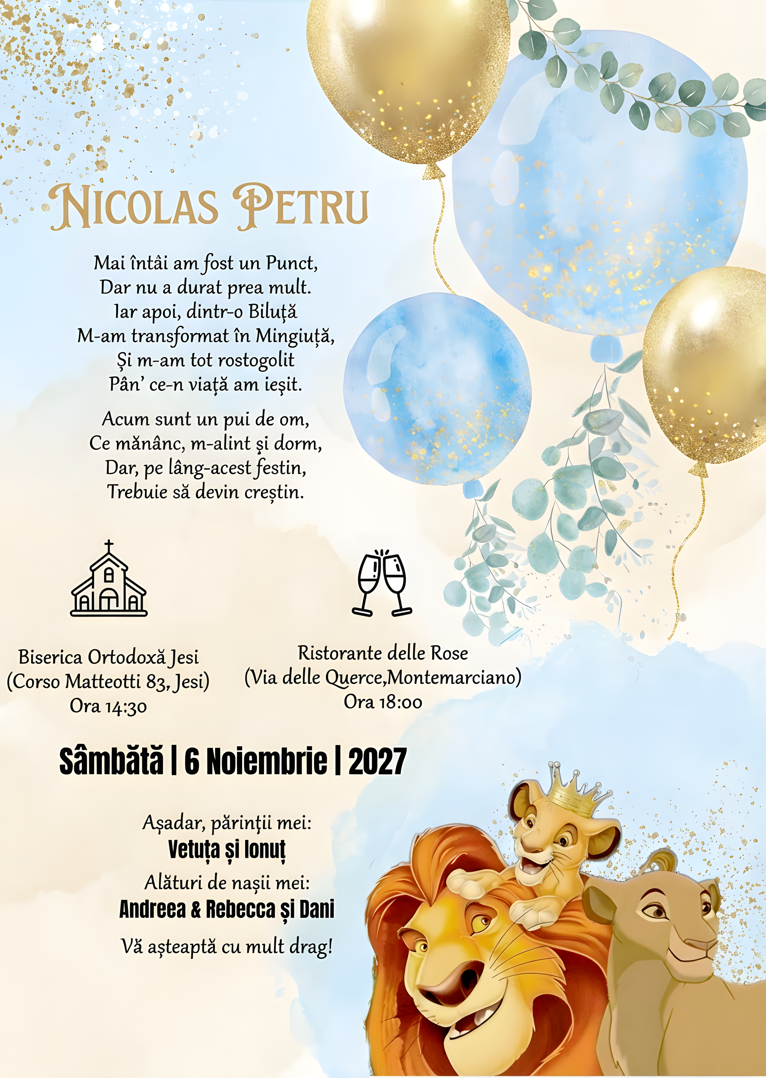 Invitație digitală Botez Copii Desene botez