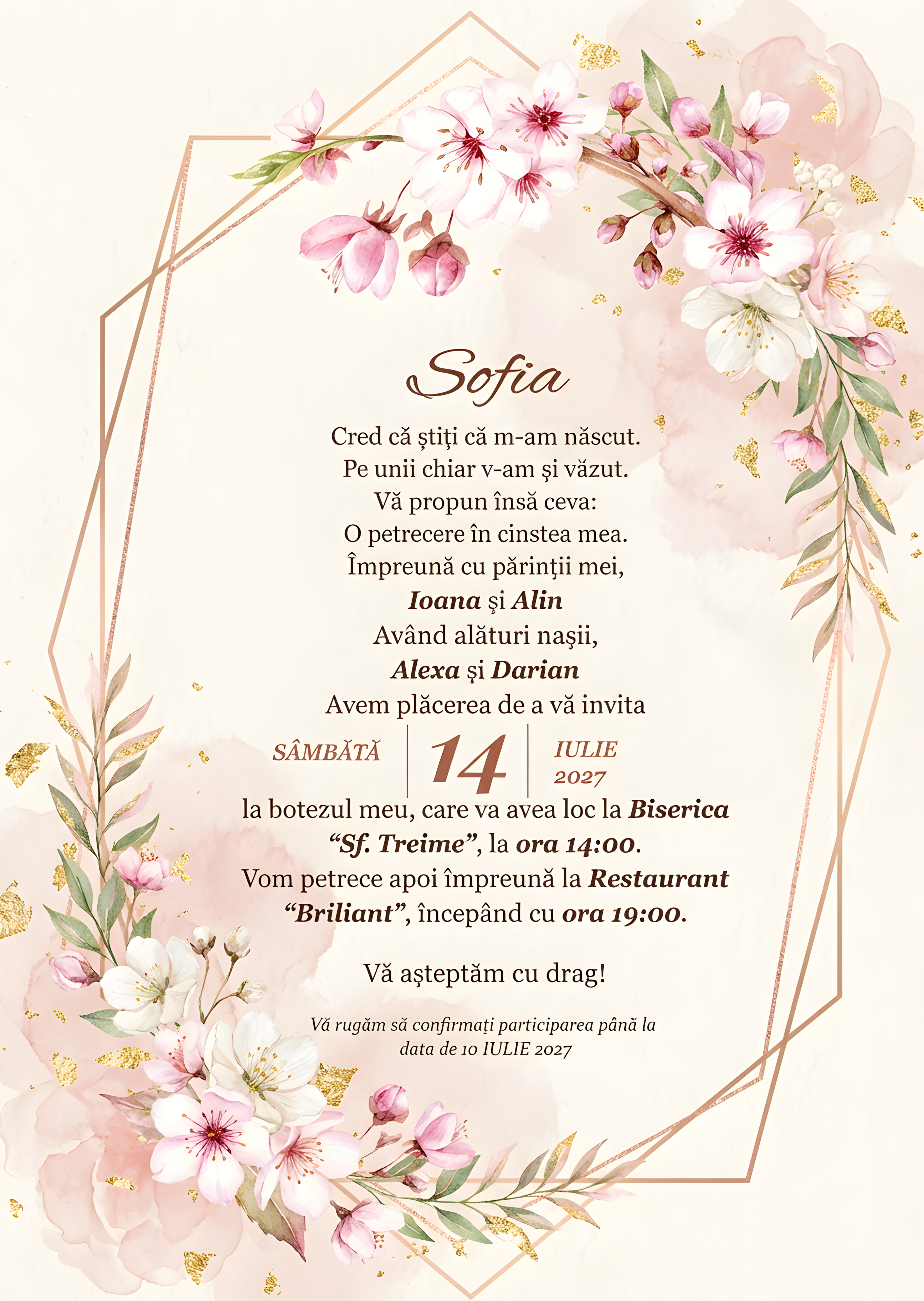 Invitație digitală Cute Spring botez