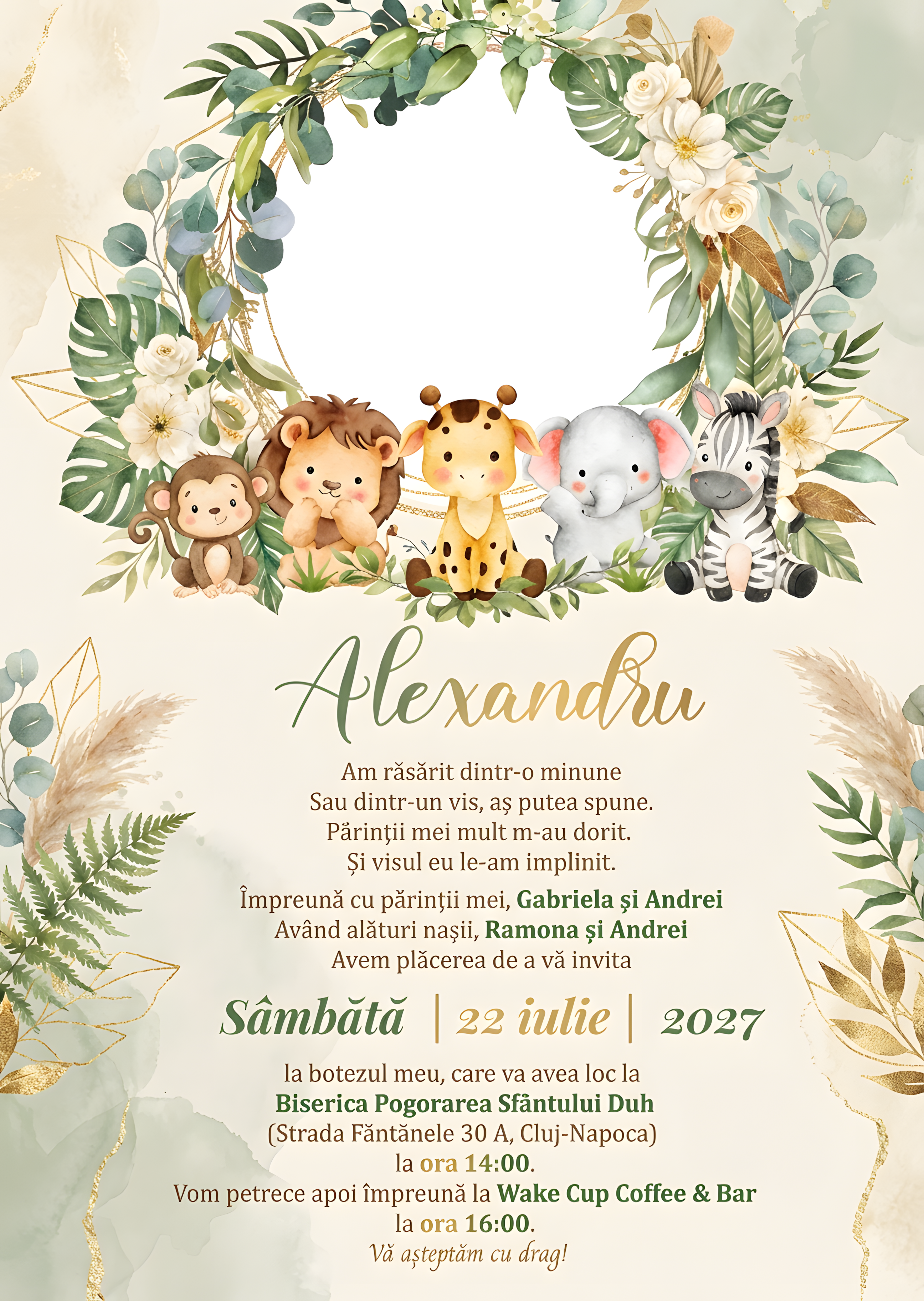 Invitație digitală Floral Natura Juniori botez